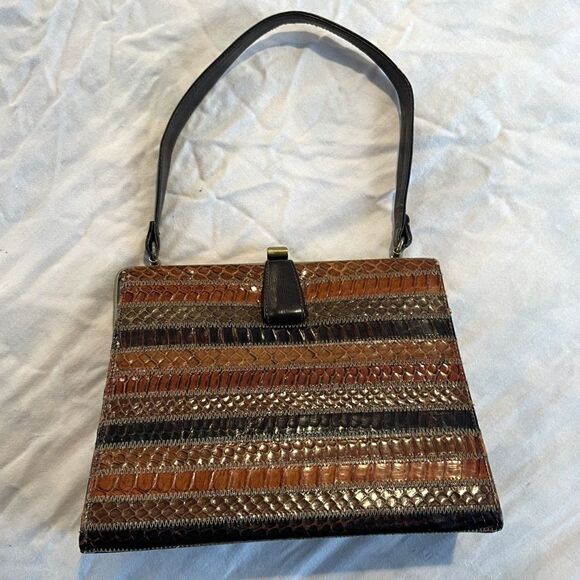 Gorgeous Vintage Patchwork Leather Snakeskin Handbag - Picture 2 of 5